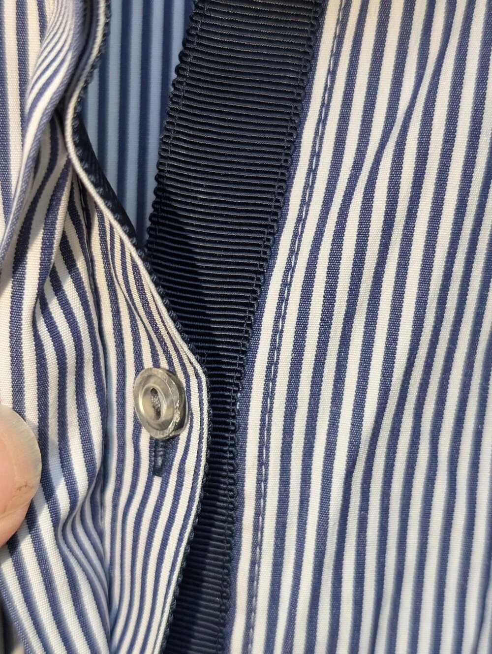 J.Crew Navy Blue Stripe Endless Shirt Size 6 Button Front Tunic Pinstripe A9873